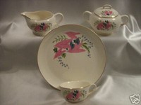 W S GEORGE (GEO 202) PLATE, SUGAR BOWL, CREAMER, CUP 
