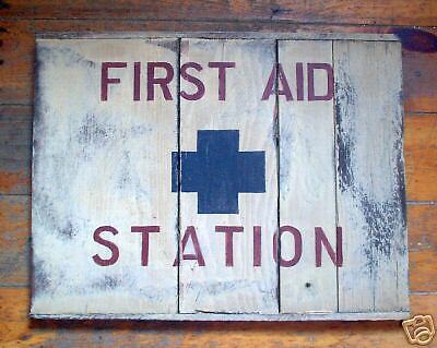 Primitive Wood Sign First Aid Station Charles Jerred  