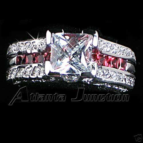 PRINCESS CLEAR CZ simulated RUBY WEDDING SET_SZ 9  