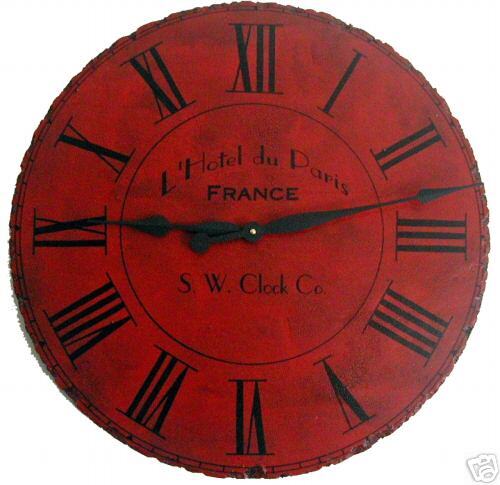 Large Wall Clock 24 Antique Red Paris Big Tuscan Roman  