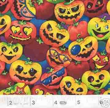 Pumpkinville Halloween Jack O Lantern Quilt Fabric 1 YD  