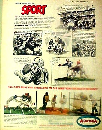 1965 Unitas, Ruth, Dempsey, Brown Aurora Model Figures Kits Art Promo 