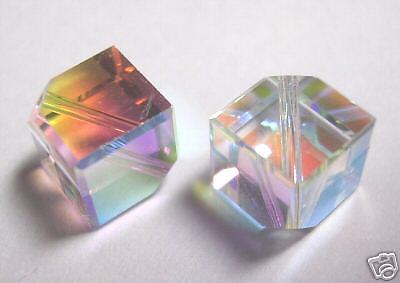 2x SWAROVSKI #5600 DIAGONAL CUBE CLEAR AB 8mm CRYSTAL  