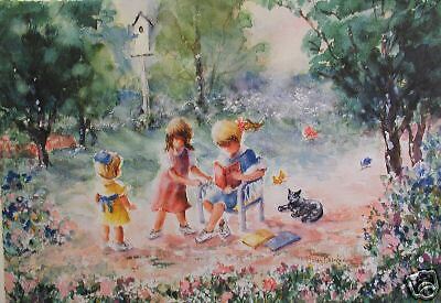 16x20 Giclee print kids wall art girl reading story  