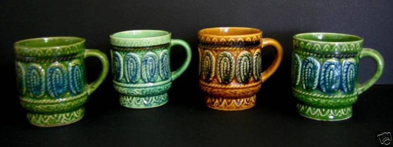 VINTAGE WESTERN EMBOSSED BRAIDED ROPE COFFEE CUP SET  