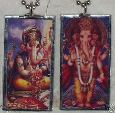 GANESH GOOD LUCK FORTUNE HINDU GOD ART GLASS PENDANT  