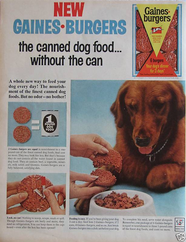 1963 GAINES BURGERS DOG FOOD Vintage Print Ad 10 x 13  