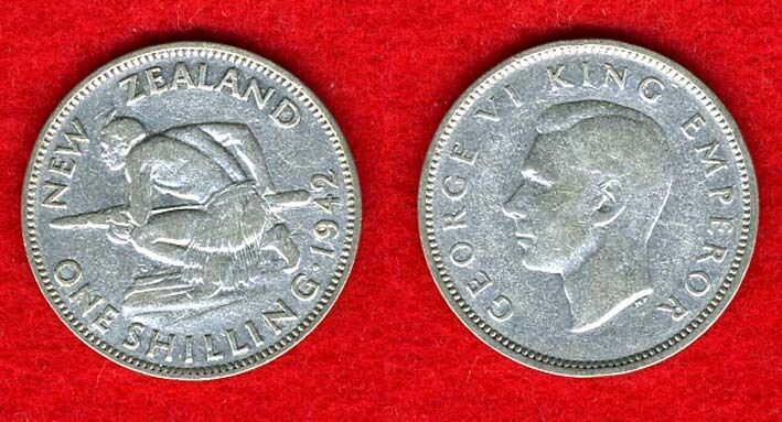 New Zealand 1942 King George VI Silver Shilling Very Fine  