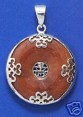 NWOT RED JASPER DONUT LONG LIFE SYMBOL STERLING PENDANT  