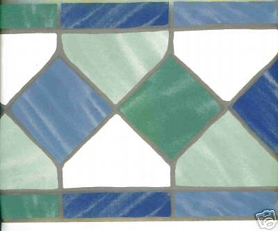 ART DECO Bl/Gr STAINED GLASSDiamond Wallpaper Border  