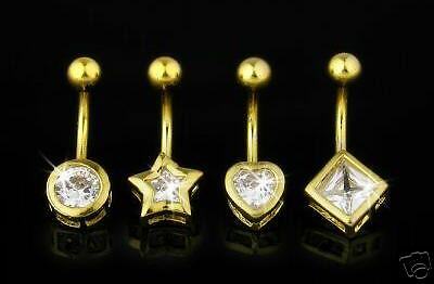   of 4 Gold Plated Belly Navel Rings Circle Star Heart Diamond Shape C3