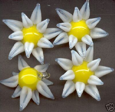 HANDMADE LAMPWORK BEADS Yellow White Flower Pendants  