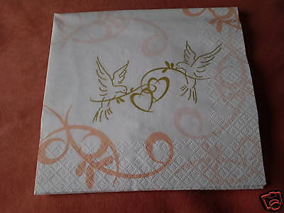 20 Tissue Servietten   Tauben gold   33x33 cm NEU