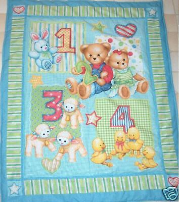 Adorable new baby crib quilt Blue Jean Teddy ABC 123  