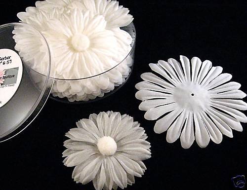 WHITE SILK GERBER DAISY PETALS, 3 & 5, (18 pcs.)  