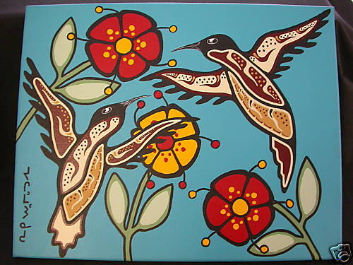 Woodlands Humming Bird with Flowers Eugene Morrisseau  