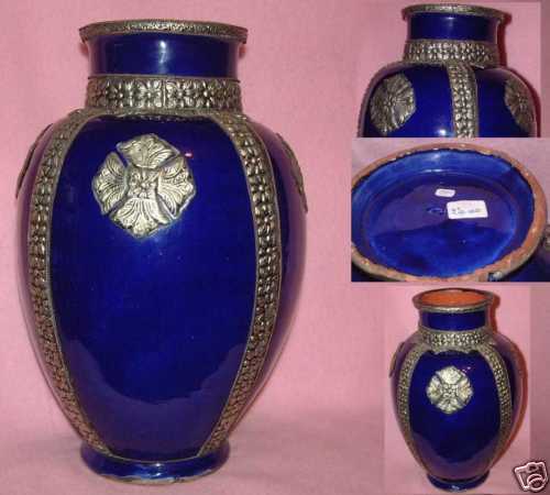 VASE Terra Cotta URN Cobalt Azure Flow Blue MEDALLIONS  