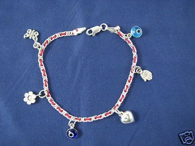 как выглядит Genuine Sterling Silver Red String Bracelet 6 charms фото