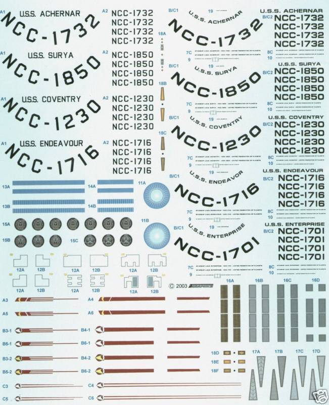 STAR TREK ENTERPRISE 1/1000 scale Conversion Decals 104 KITBASHERS 