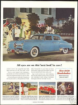 1950 Studebaker Blue Cruiser Red Convertible Car Ad  