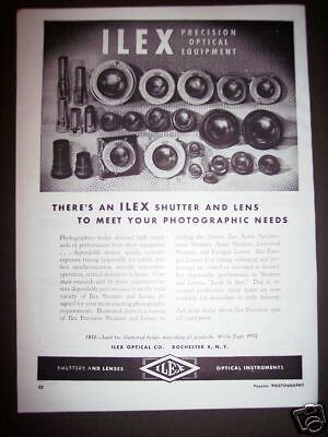 1947 Original ILEX Optical Camera SHUTTER LENS Ad  