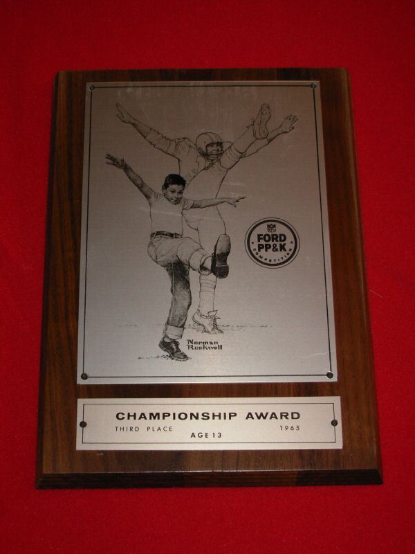 1965 NFL Ford Punt Pass & Kick Champioship Award Age 13  