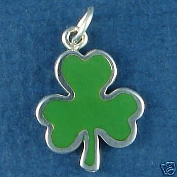 Sterling Silver Green Enaml Shamrock Clover Irish Charm  