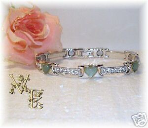 LADIES 2T JADE HEART & CRYSTALS MAGNETIC BRACELET  