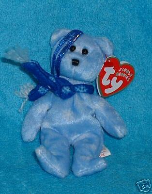 2001 TY Jingle Beanies 1999 HOLIDAY TEDDY blue bear  