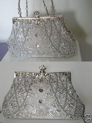 SILVER Gorgeous beaded Slice Evening Handbag BAG #03331  