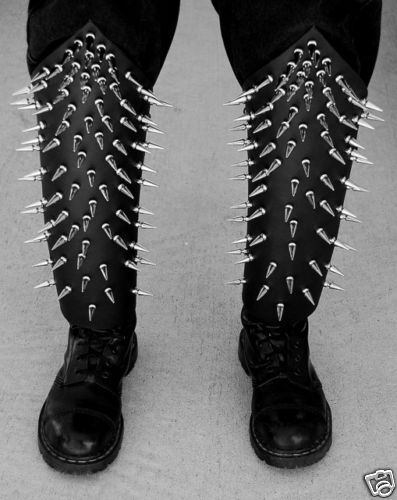 SPIKED LEATHER PAIR BOOT COVERS BLACK METAL GORGOROTH  