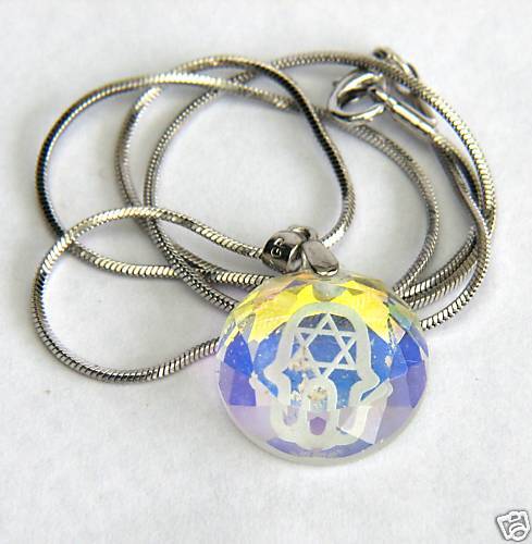 Jewish Chai Magen David Crystal Charm Pendant