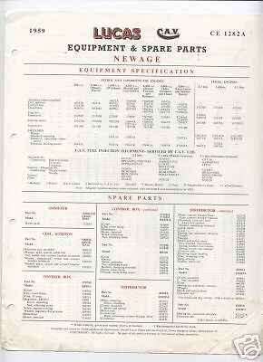 1959 LUCAS & CAV PARTS LIST FOR NEWAGE PUMPS (?)  