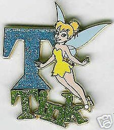 TINKERBELL Green Glitter *T* TINK 3D Disney Pin  