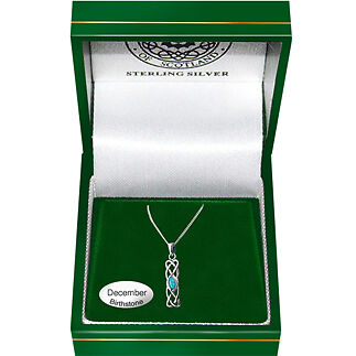 Silver December   Blue Zircon Birthstone Celtic Pendant  