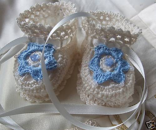 IVORY THREAD CROCHET BABY SHOES FOR NEWBORN (5 7LB)  